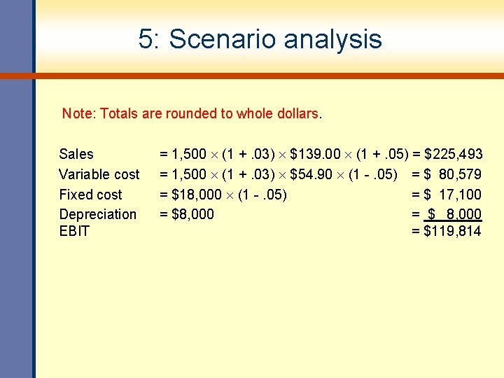 5: Scenario analysis Note: Totals are rounded to whole dollars. Sales Variable cost Fixed