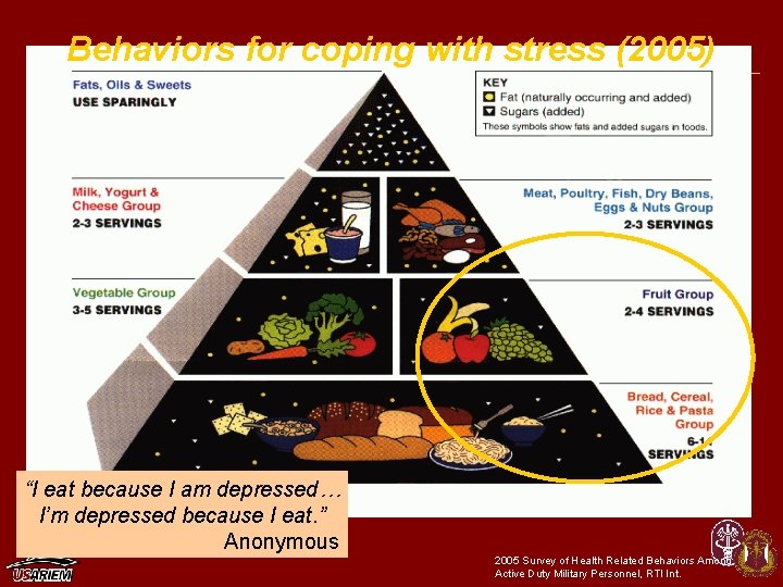 Behaviors for coping with stress (2005) “I eat because I am depressed… I’m depressed