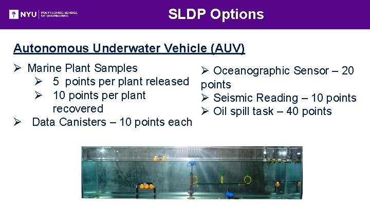 SLDP Options Autonomous Underwater Vehicle (AUV) Ø Marine Plant Samples Ø 5 points per