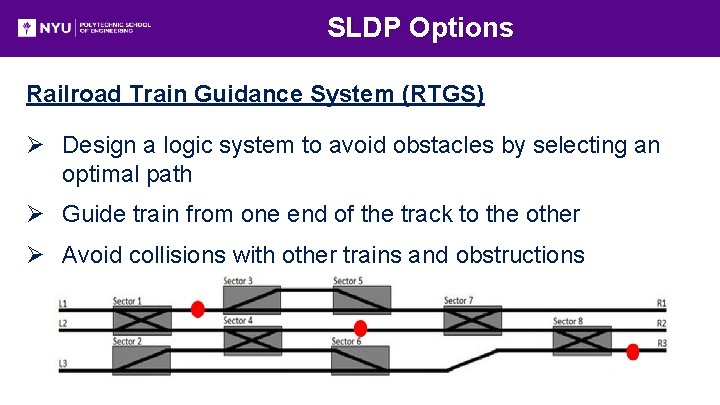 SLDP Options Railroad Train Guidance System (RTGS) Ø Design a logic system to avoid
