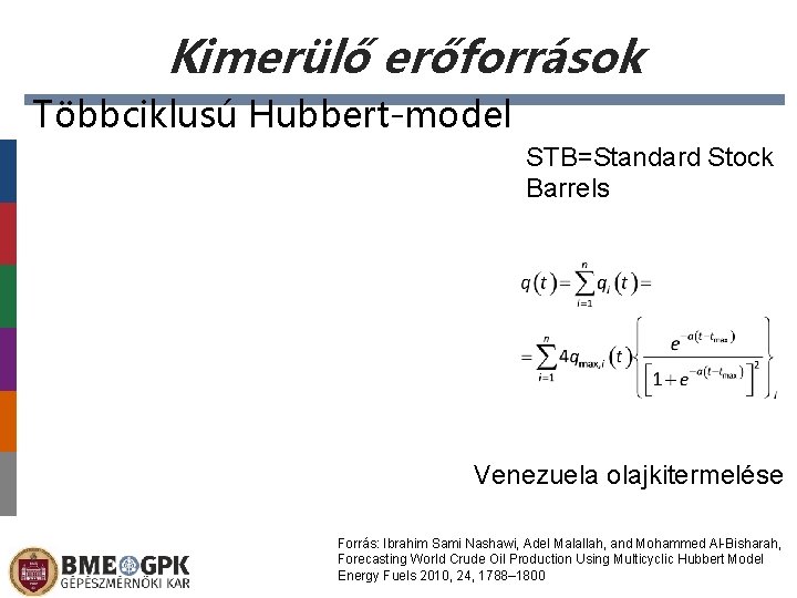 Kimerülő erőforrások Többciklusú Hubbert-model STB=Standard Stock Barrels Venezuela olajkitermelése Forrás: Ibrahim Sami Nashawi, Adel