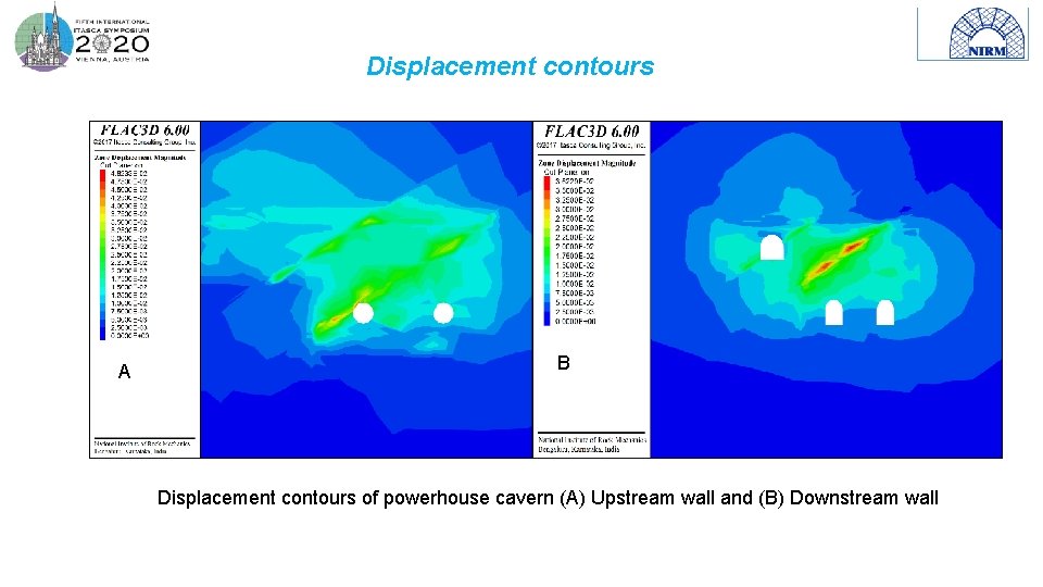 Displacement contours A B Displacement contours of powerhouse cavern (A) Upstream wall and (B)