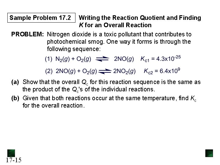 Sample Problem 17. 2 Writing the Reaction Quotient and Finding K for an Overall