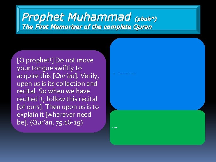 Prophet Muhammad (pbuh*) The First Memorizer of the complete Quran [O prophet!] Do not