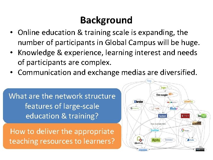 Background • Online education & training scale is expanding, the number of participants in
