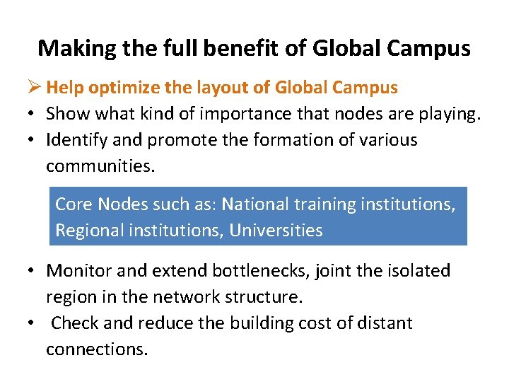 Making the full benefit of Global Campus Ø Help optimize the layout of Global