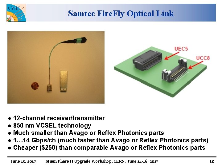 Samtec Fire. Fly Optical Link ● 12 -channel receiver/transmitter ● 850 nm VCSEL technology