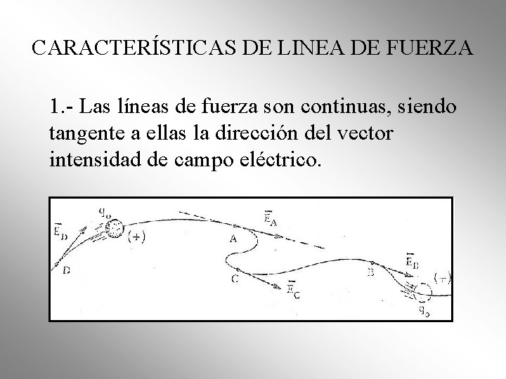 CARACTERÍSTICAS DE LINEA DE FUERZA 1. - Las líneas de fuerza son continuas, siendo CARACTERÍSTICAS DE LINEA DE FUERZA 1. - Las líneas de fuerza son continuas, siendo