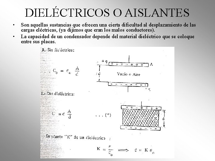DIELÉCTRICOS O AISLANTES • • Son aquellas sustancias que ofrecen una cierta dificultad al DIELÉCTRICOS O AISLANTES • • Son aquellas sustancias que ofrecen una cierta dificultad al