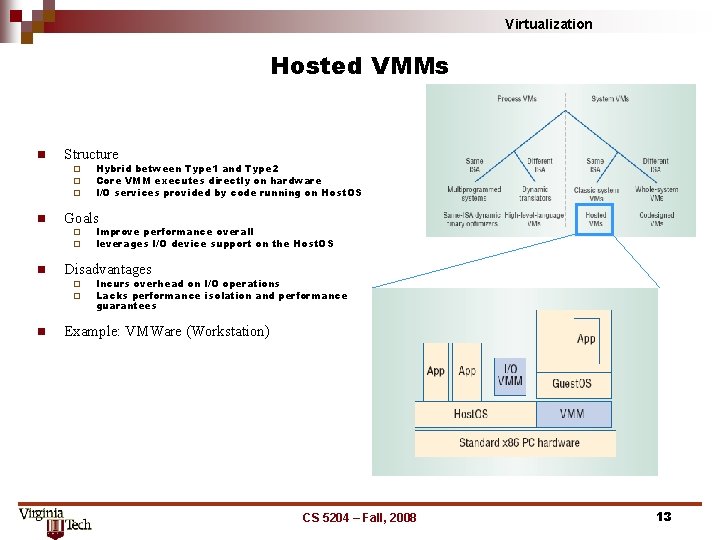 Virtualization Hosted VMMs n Structure ¨ ¨ ¨ n Goals ¨ ¨ n Improve