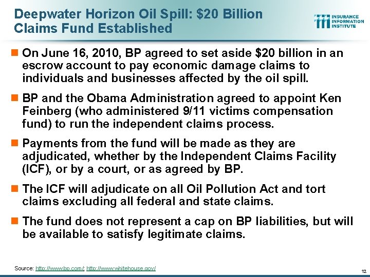 Deepwater Horizon Oil Spill: $20 Billion Claims Fund Established n On June 16, 2010,