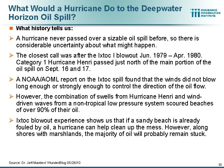 What Would a Hurricane Do to the Deepwater Horizon Oil Spill? n What history