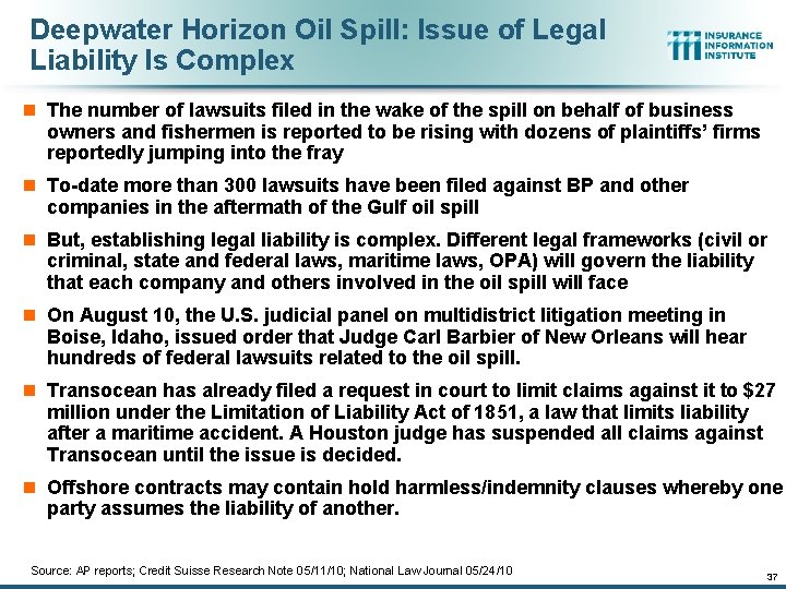 Deepwater Horizon Oil Spill: Issue of Legal Liability Is Complex n The number of