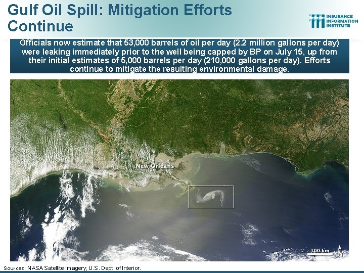 Gulf Oil Spill: Mitigation Efforts Continue Officials now estimate that 53, 000 barrels of