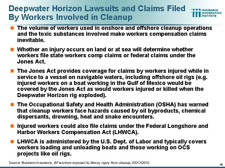 Deepwater Horizon Lawsuits and Claims Filed By Workers Involved in Cleanup n The volume