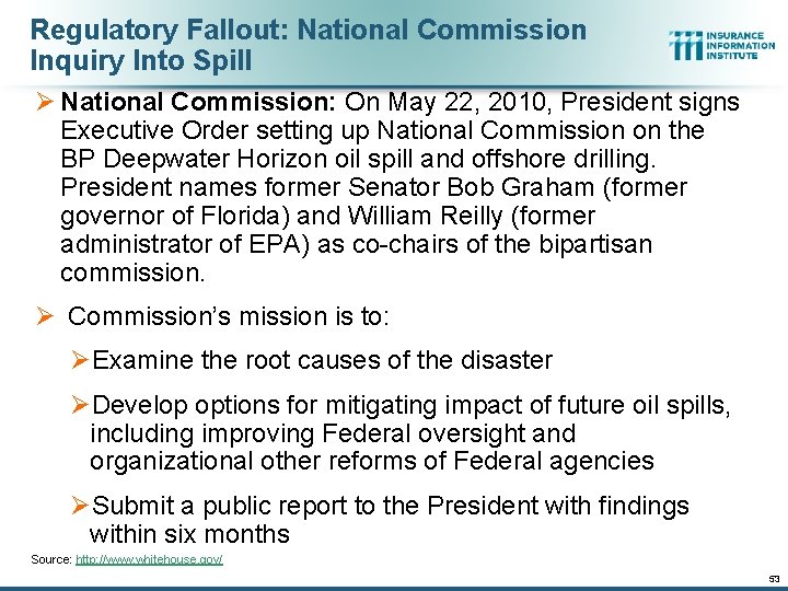 Regulatory Fallout: National Commission Inquiry Into Spill Ø National Commission: On May 22, 2010,