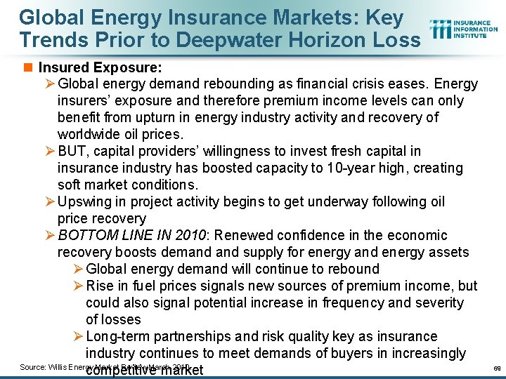 Global Energy Insurance Markets: Key Trends Prior to Deepwater Horizon Loss n Insured Exposure: