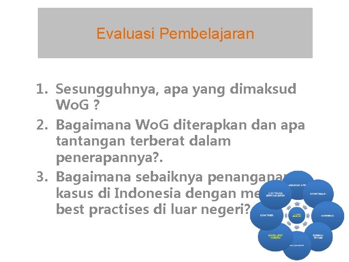 Evaluasi Pembelajaran 1. Sesungguhnya, apa yang dimaksud Wo. G ? 2. Bagaimana Wo. G