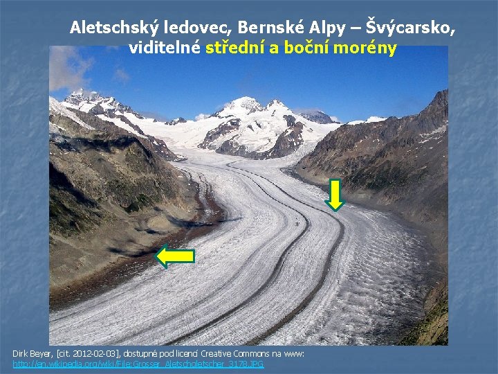 Aletschský ledovec, Bernské Alpy – Švýcarsko, viditelné střední a boční morény Dirk Beyer, [cit. Aletschský ledovec, Bernské Alpy – Švýcarsko, viditelné střední a boční morény Dirk Beyer, [cit.