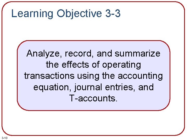 Learning Objective 3 -3 Analyze, record, and summarize the effects of operating transactions using