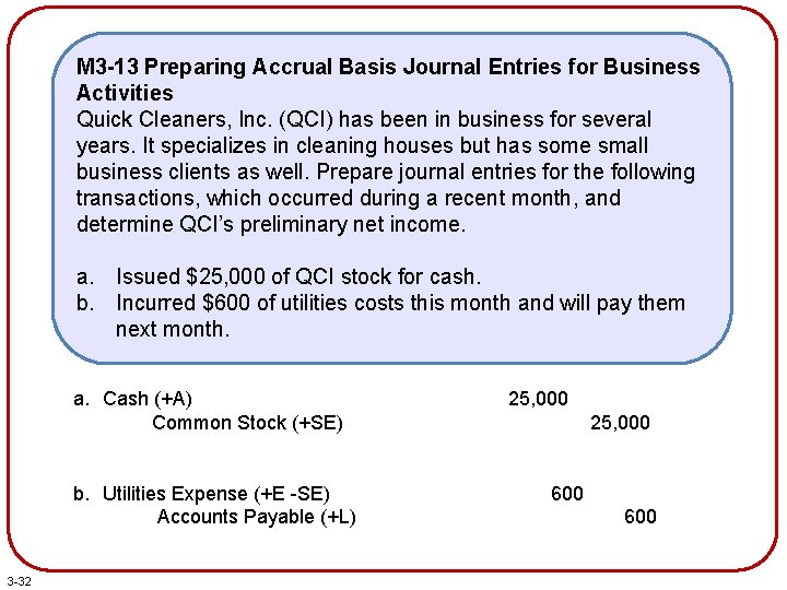 M 3 -13 Preparing Accrual Basis Journal Entries for Business Activities Quick Cleaners, Inc.
