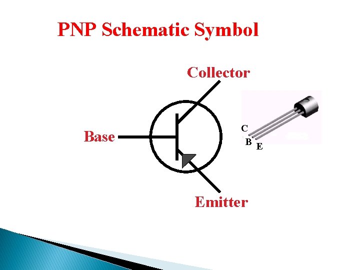 PNP Schematic Symbol Collector Base C B E Emitter 