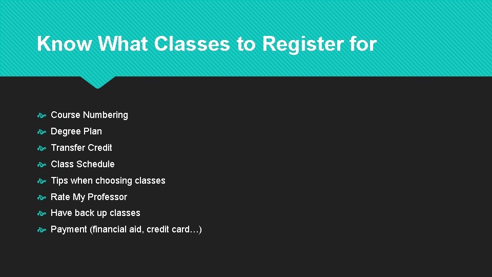 Know What Classes to Register for Course Numbering Degree Plan Transfer Credit Class Schedule Know What Classes to Register for Course Numbering Degree Plan Transfer Credit Class Schedule