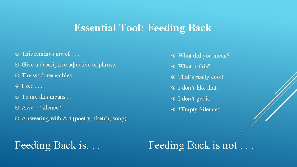 Essential Tool: Feeding Back This reminds me of. . . What did you mean? Essential Tool: Feeding Back This reminds me of. . . What did you mean?
