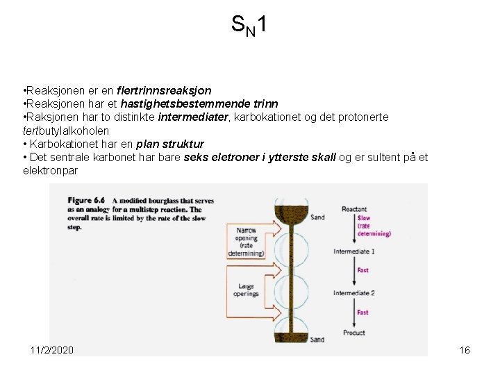 S N 1 • Reaksjonen er en flertrinnsreaksjon • Reaksjonen har et hastighetsbestemmende trinn