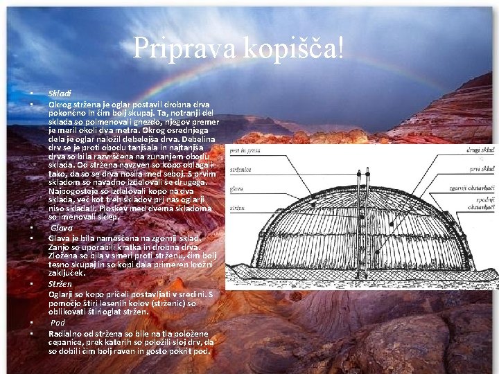 Priprava kopišča! Skladi Okrog stržena je oglar postavil drobna drva pokončno in čim bolj