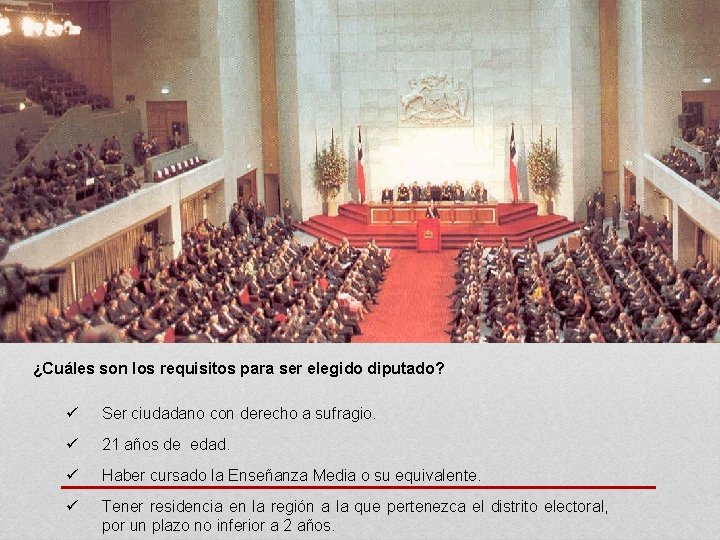 ¿Cuáles son los requisitos para ser elegido diputado? ü Ser ciudadano con derecho a