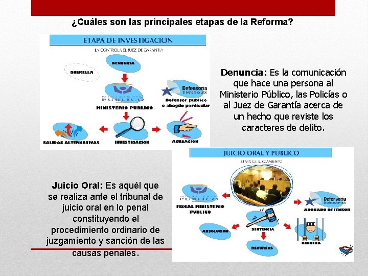 ¿Cuáles son las principales etapas de la Reforma? Denuncia: Es la comunicación que hace