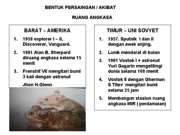 BENTUK PERSAINGAN / AKIBAT RUANG ANGKASA BARAT – AMERIKA TIMUR – UNI SOVYET 1.