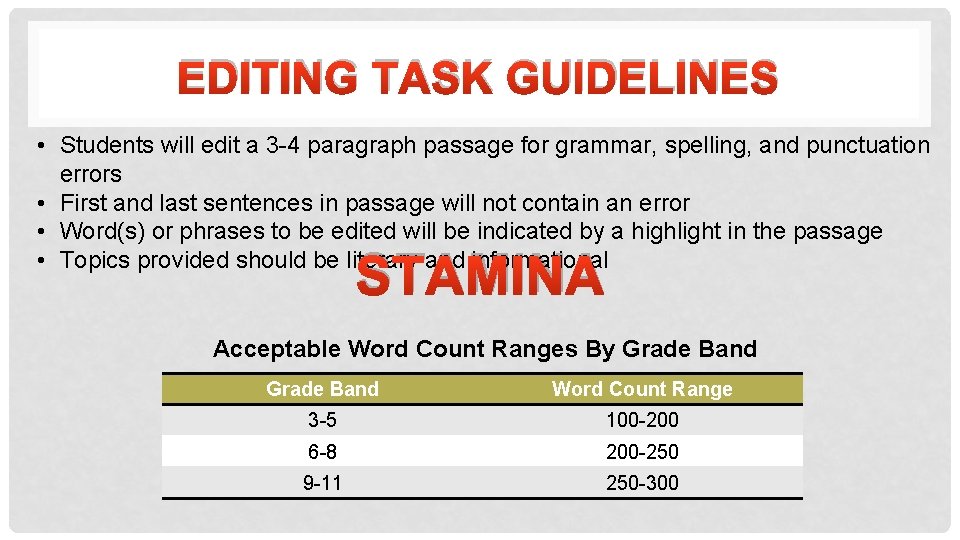 EDITING TASK GUIDELINES • Students will edit a 3 -4 paragraph passage for grammar,