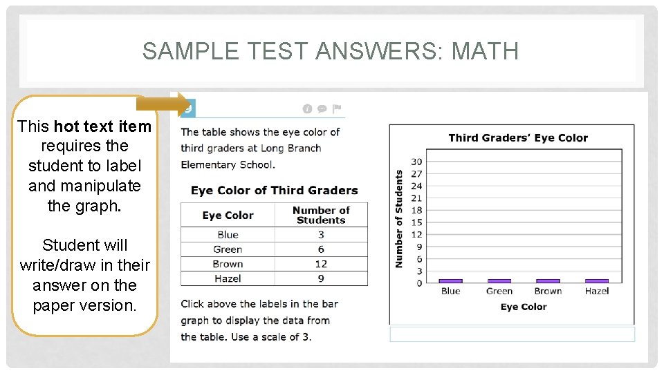 SAMPLE TEST ANSWERS: MATH This hot text item requires the student to label and