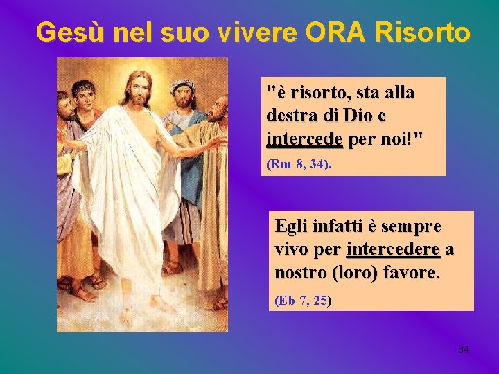 Gesù nel suo vivere ORA Risorto "è risorto, sta alla destra di Dio e