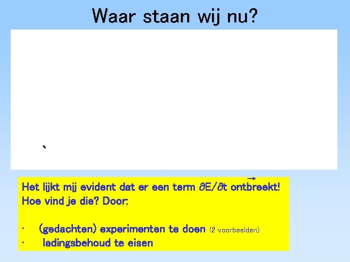 Waar staan wij nu? ` Het lijkt mij evident dat er een term ¶E/¶t