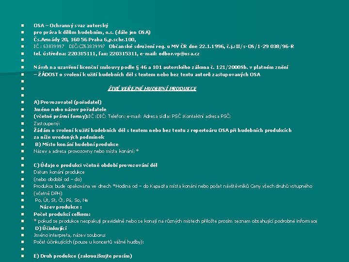 n n n n n n n n n OSA – Ochranný svaz autorský