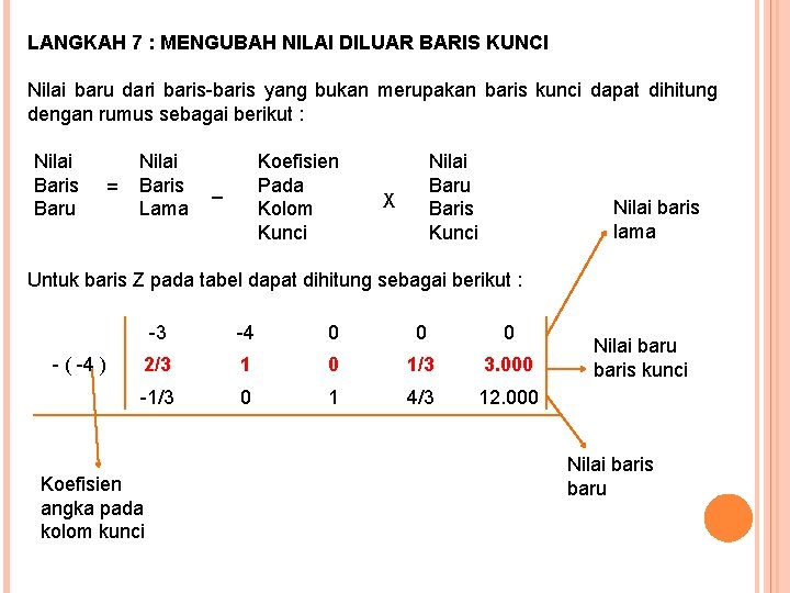 LANGKAH 7 : MENGUBAH NILAI DILUAR BARIS KUNCI Nilai baru dari baris-baris yang bukan