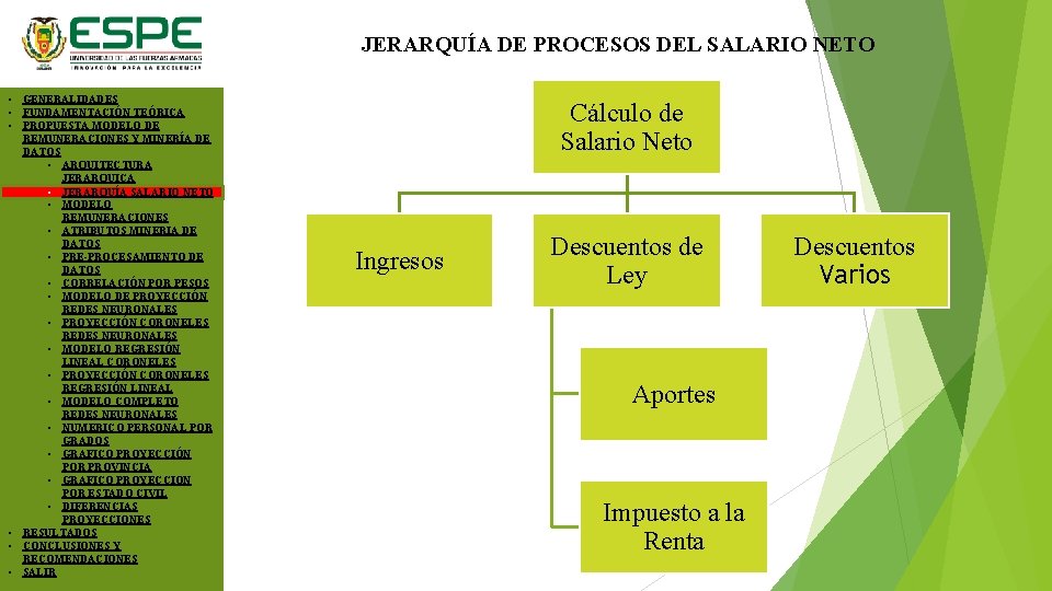 JERARQUÍA DE PROCESOS DEL SALARIO NETO • GENERALIDADES • FUNDAMENTACIÓN TEÓRICA • PROPUESTA MODELO