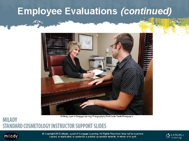 Employee Evaluations (continued) © Copyright 2012 Milady, a part of Cengage Learning. All Rights
