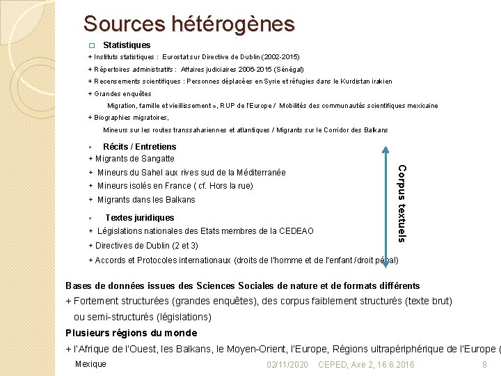 Sources hétérogènes � Statistiques + Instituts statistiques : Eurostat sur Directive de Dublin (2002