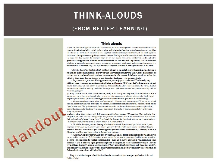 THINK-ALOUDS (FROM BETTER LEARNING) THINK-ALOUDS (FROM BETTER LEARNING)