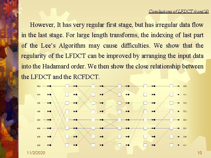 Conclusions of LFDCT (cont’d) However, It has very regular first stage, but has irregular Conclusions of LFDCT (cont’d) However, It has very regular first stage, but has irregular