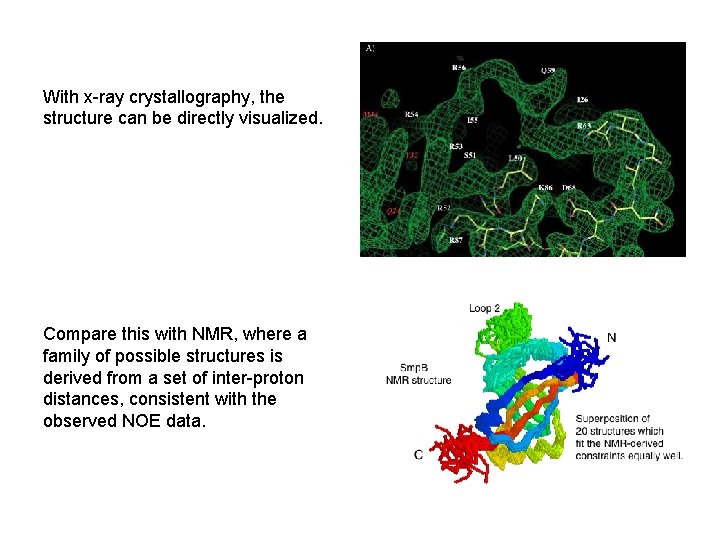 With x-ray crystallography, the structure can be directly visualized. Compare this with NMR, where