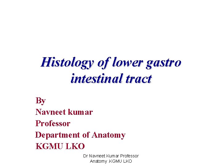 Histology of lower gastro intestinal tract By Navneet kumar Professor Department of Anatomy KGMU