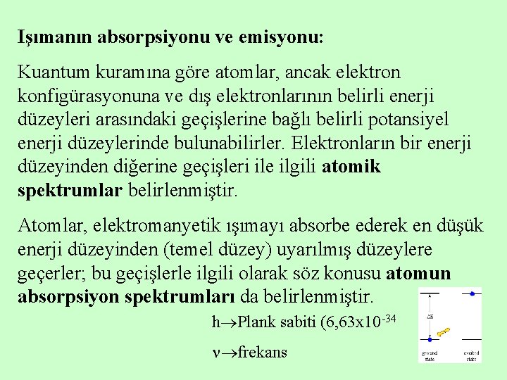 Işımanın absorpsiyonu ve emisyonu: Kuantum kuramına göre atomlar, ancak elektron konfigürasyonuna ve dış elektronlarının