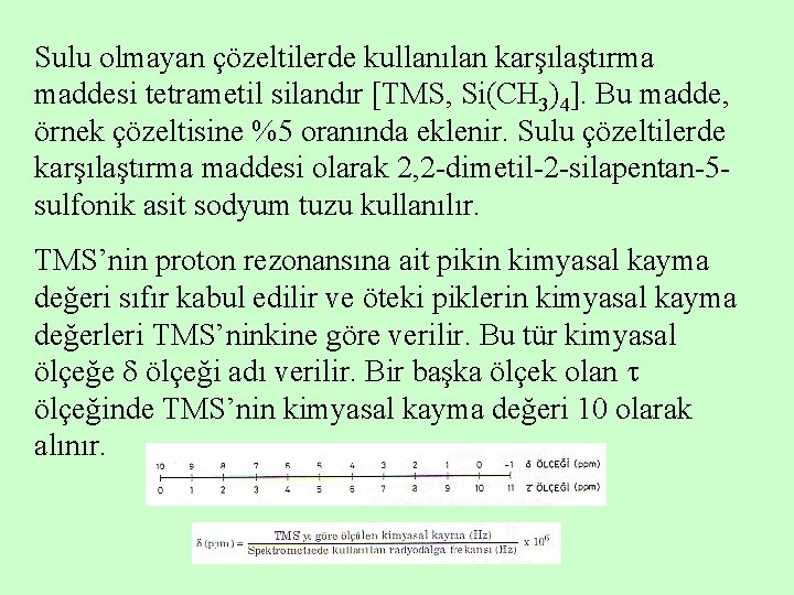 Sulu olmayan çözeltilerde kullanılan karşılaştırma maddesi tetrametil silandır [TMS, Si(CH 3)4]. Bu madde, örnek