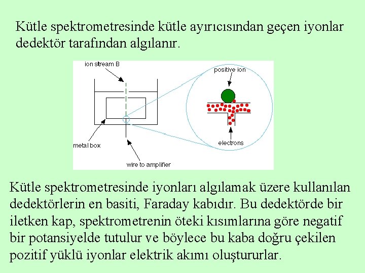 Kütle spektrometresinde kütle ayırıcısından geçen iyonlar dedektör tarafından algılanır. Kütle spektrometresinde iyonları algılamak üzere