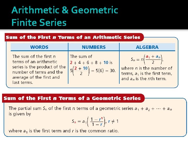 Arithmetic & Geometric Finite Series 